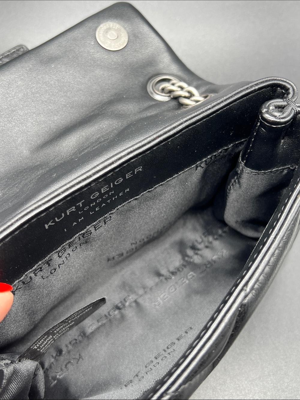 Kurt Geiger London Black Leather Kensington Mini Crossbody Eagle Head Chain Bag - Picture 11 of 12